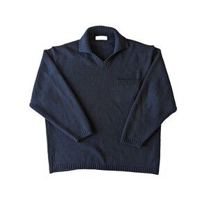 Marks & Spencer Sweater Womens Large Wool Knit Pullover‎ Navy Blue V Neck Collar
